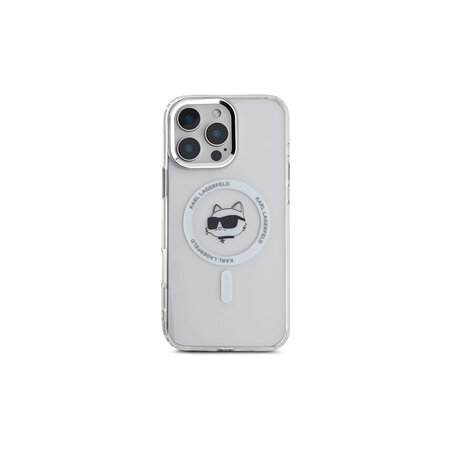 Karl Lagerfeld IML Choupette Head Metal Frame MagSafe Zadní Kryt pro iPhone 16 Pro Průhledná