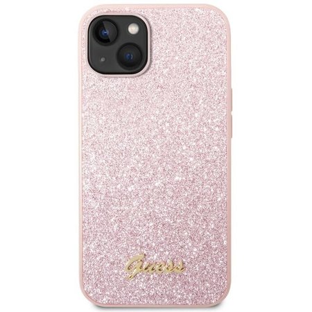 Guess PC/TPU Glitter Flakes Metal Logo Zadní Kryt pro iPhone 14 Plus Pink