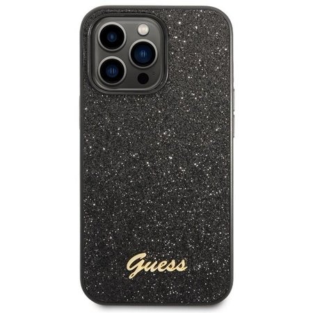 Guess PC/TPU Glitter Flakes Metal Logo Zadní Kryt pro iPhone 14 Pro Black