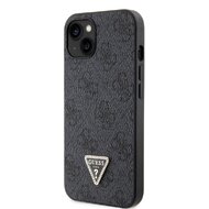 Guess PU 4G Strass Triangle Metal Logo Zadní Kryt pro iPhone 15 Černý
