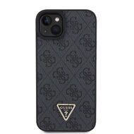 Guess PU 4G Strass Triangle Metal Logo Zadní Kryt pro iPhone 15 Plus Černý