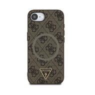 Guess PU 4G Strass Triangle Metal Logo Zadní Kryt pro iPhone 16e Hnědá