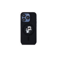 Karl Lagerfeld Liquid Silicone Karl and Choupette MagSafe Zadní Kryt pro iPhone 15 Pro Černá
