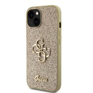 Guess PU Fixed Glitter 4G Metal Logo Zadní Kryt pro iPhone 15 Zlatý