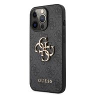 Guess PU 4G Metal Logo Zadní Kryt pro iPhone 13 Pro Max Grey