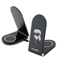 Karl Lagerfeld Aluminium Stolní Bezdrátová Magnetická Nabíječka 2v1 Ikonic NFT, černá