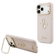 Guess zadní kryt pro iPhone 17 Pro Max, PU Grained 4G Logo Stand Camera Frame - růžová