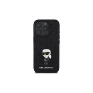 Karl Lagerfeld Fixed Glitter Metal Ikonik Zadní Kryt pro iPhone 16 Pro Černá