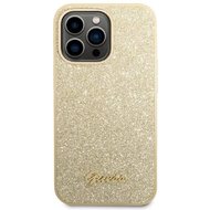Guess PC/TPU Glitter Flakes Metal Logo Zadní Kryt pro iPhone 14 Pro Max Gold