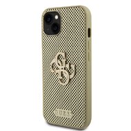 Guess PU Perforated 4G Glitter Metal Logo Zadní Kryt pro iPhone 15 Zlatý