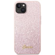 Guess PC/TPU Glitter Flakes Metal Logo Zadní Kryt pro iPhone 14 Pink