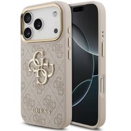 Guess zadní kryt pro iPhone 17 Pro, PU Kůže 4G Metal Logo Gold Frame - růžová