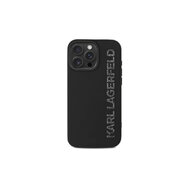 Karl Lagerfeld 3D Rubber Glitter Logo Zadní Kryt pro iPhone 15 Pro Černá