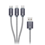 Connect IT Wirez Datový kabel 3v1, USB-C & Micro USB & Lightning, 1.2m - šedá Connect IT Wirez Datový kabel 3v1, USB-C & Micro USB & Lightning, 1.2m - šedá