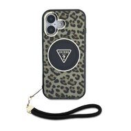 Guess IML Leopard Triangle Logo Strap MagSafe Zadní Kryt pro iPhone 16 Hnědá Guess IML Leopard Triangle Logo Strap MagSafe Zadní Kryt pro iPhone 16 Hnědá