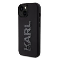 Karl Lagerfeld 3D Rubber Glitter Logo Karl Zadní Kryt pro iPhone 15 Černý