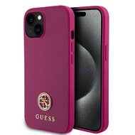 Guess PU 4G Strass Metal Logo Zadní Kryt pro iPhone 15 Pink
