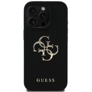 Guess PU Grained 4G Metal Logo Zadní Kryt pro iPhone 16 Pro Max Černá