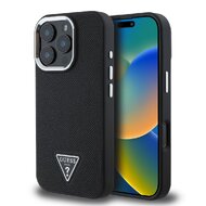 Guess PU Grained Triangle Logo Zadní Kryt pro iPhone 16 Pro Black