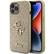 Guess PU Fixed Glitter 4G Metal Logo Zadní Kryt pro iPhone 12/12 Pro, zlatá