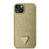 Guess Rhinestones Triangle Metal Logo Kryt pro iPhone 14 zlatý