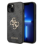 Guess PU 4G Metal Logo Zadní Kryt pro iPhone 15 Grey