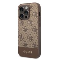 Guess PU 4G Stripe Zadní Kryt pro iPhone 14 Pro Brown