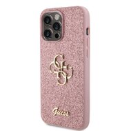 Guess PU Fixed Glitter 4G Metal Logo Zadní Kryt pro iPhone 15 Pro Max Růžový