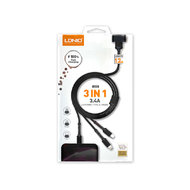 Nabíjecí kabel 3v1, Type-C, Micro USB, Lightning, 1.2m - Černý