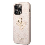 Guess PU 4G Metal Logo Zadní Kryt pro iPhone 15 Pro Růžový