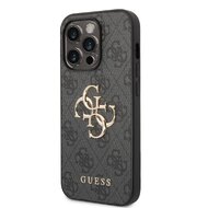 Guess PU 4G Metal Logo Zadní Kryt pro iPhone 15 Pro Šedý