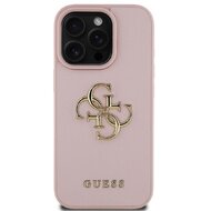 Guess PU Grained 4G Metal Logo Zadní Kryt pro iPhone 16 Pro Růžová