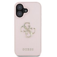 Guess PU Grained 4G Metal Logo Zadní Kryt pro iPhone 16 Růžová