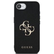 Guess PU Grained 4G Metal Logo Zadní Kryt pro iPhone 16e Černá
