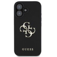 Guess PU Grained 4G Metal Logo Zadní Kryt pro iPhone 16 Černá