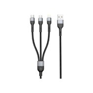 DeTech DE-52UCL datový kabel, 3v1, USB na 2x Type-C, Lightning, 1.0m - černá DeTech DE-52UCL datový kabel, 3v1, USB na 2x Type-C, Lightning, 1.0m - černá