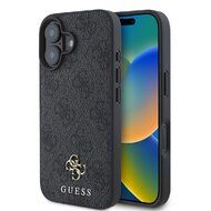 Guess PU 4G Small Metal Logo MagSafe Zadní Kryt pro iPhone 16 Grey