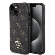 Guess PU Leather 4G Triangle Metal Logo Zadní Kryt pro iPhone 15 Black