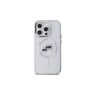 Karl Lagerfeld IML K&CH Heads Metal Frame MagSafe Zadní Kryt pro iPhone 15 Pro Průhledná