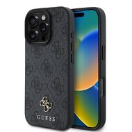 Guess PU 4G Small Metal Logo MagSafe Zadní Kryt pro iPhone 16 Pro Grey