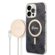 Guess 4G MagSafe Zadní Kryt + Bezdrátová Nabíječka pro iPhone 14 Pro Max Black