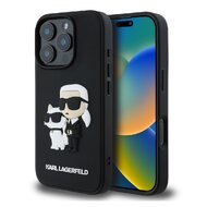 Karl Lagerfeld 3D Rubber Karl and Choupette Zadní Kryt pro iPhone 16 Pro Black