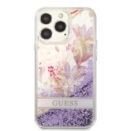 Guess Liquid Glitter Flower Zadní Kryt pro iPhone 13 Pro Purple