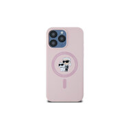 Karl Lagerfeld Liquid Silicone Karl and Choupette MagSafe Zadní Kryt pro iPhone 15 Pro Růžová