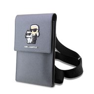 Karl Lagerfeld Saffiano Metal Logo NFT Wallet Phone Bag stříbrný