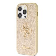 Guess PU Fixed Glitter 4G Metal Logo Zadní Kryt pro iPhone 15 Pro Max Zlatý