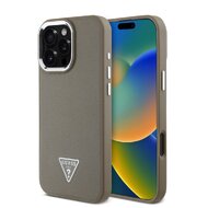 Guess PU Grained Triangle Logo Zadní Kryt pro iPhone 16 Pro Brown