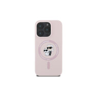 Karl Lagerfeld Liquid Silicone Karl and Choupette MagSafe Zadní Kryt pro iPhone 16 Pro Růžová