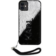 Karl Lagerfeld Sequins Reversible Zadní Kryt pro iPhone 11 Black/Silver