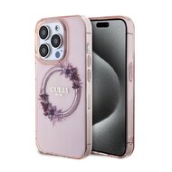 Guess PC/TPU Flowers Ring Glossy Logo MagSafe Zadní Kryt pro iPhone 15 Pro Max Pink